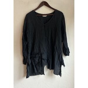 Bodil 100% Linen Black Asymmetrical Tunic Top M Lagenlook Minimalist Art Boho